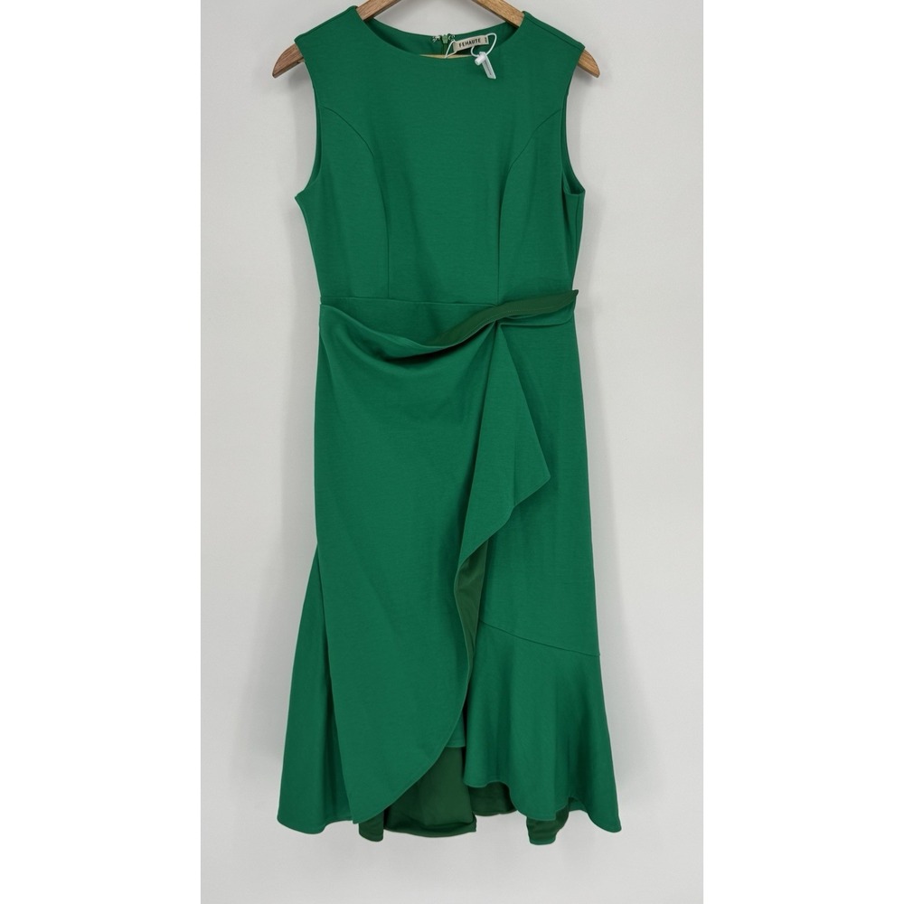 Fehaute Green Ruffle Cocktail Dress Sleeveless Asymmetric Hem Midi Wedding 6